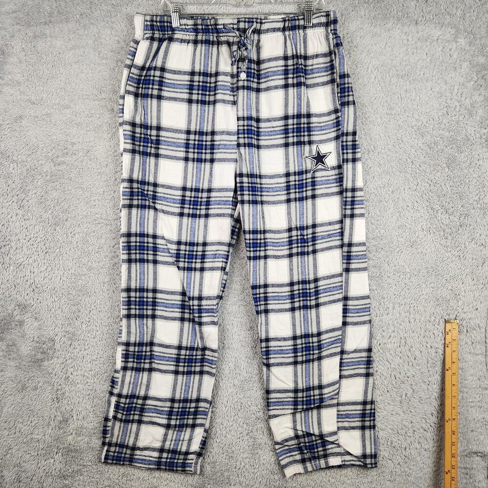 Dallas Cowboys Pants Mens Large White NFL Football Plaid Flannel Lounge Logo Fan
